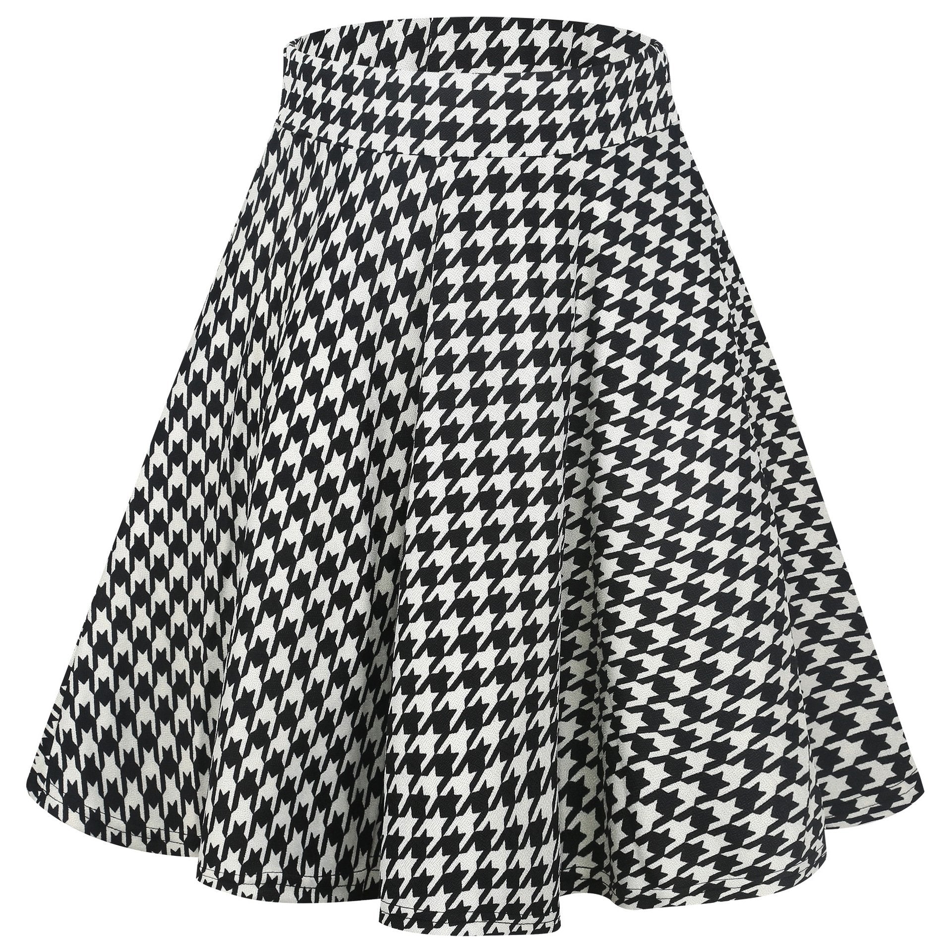 Patterned Banded Waist Flared Skirt