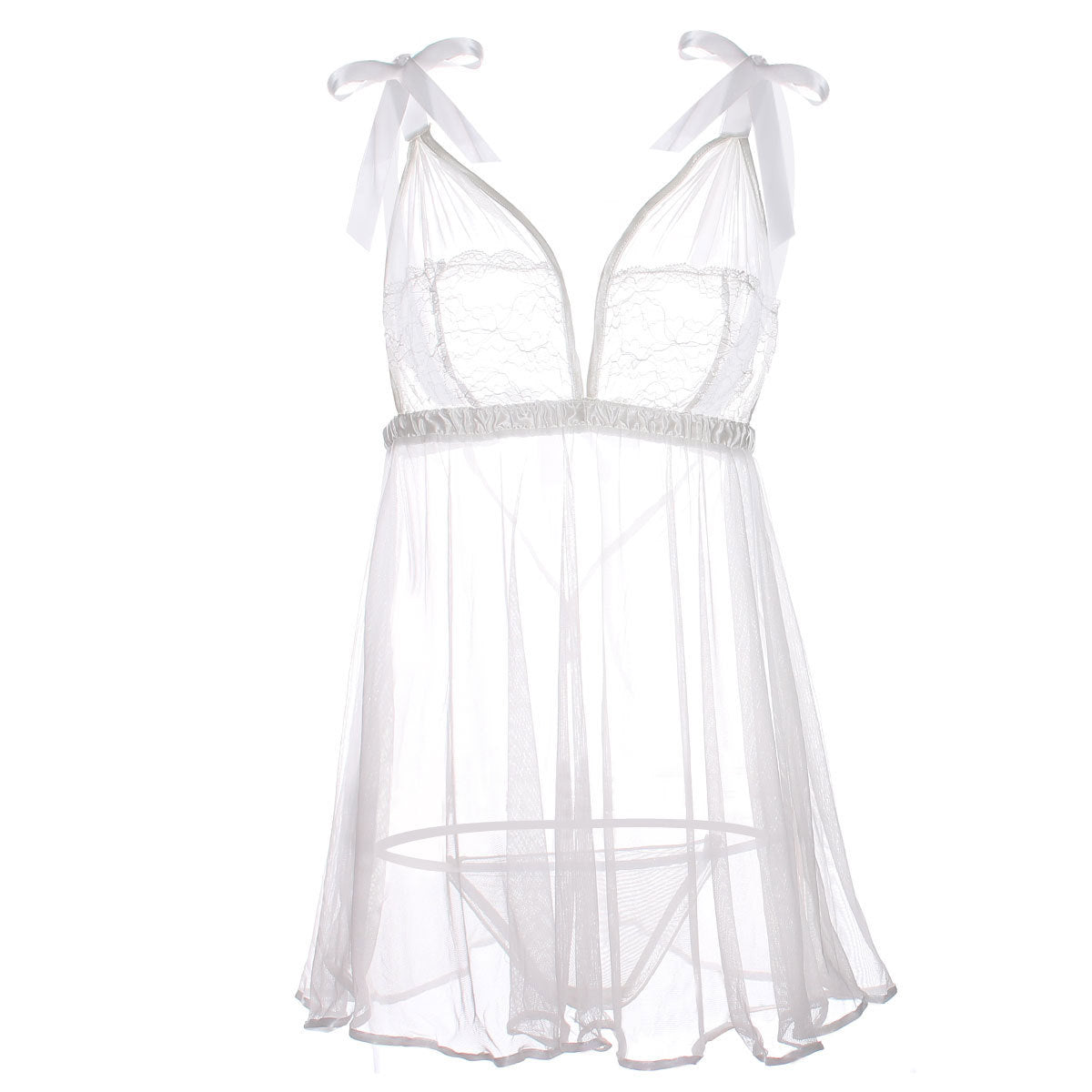 Peekaboo Pleats Bow Strap Babydoll