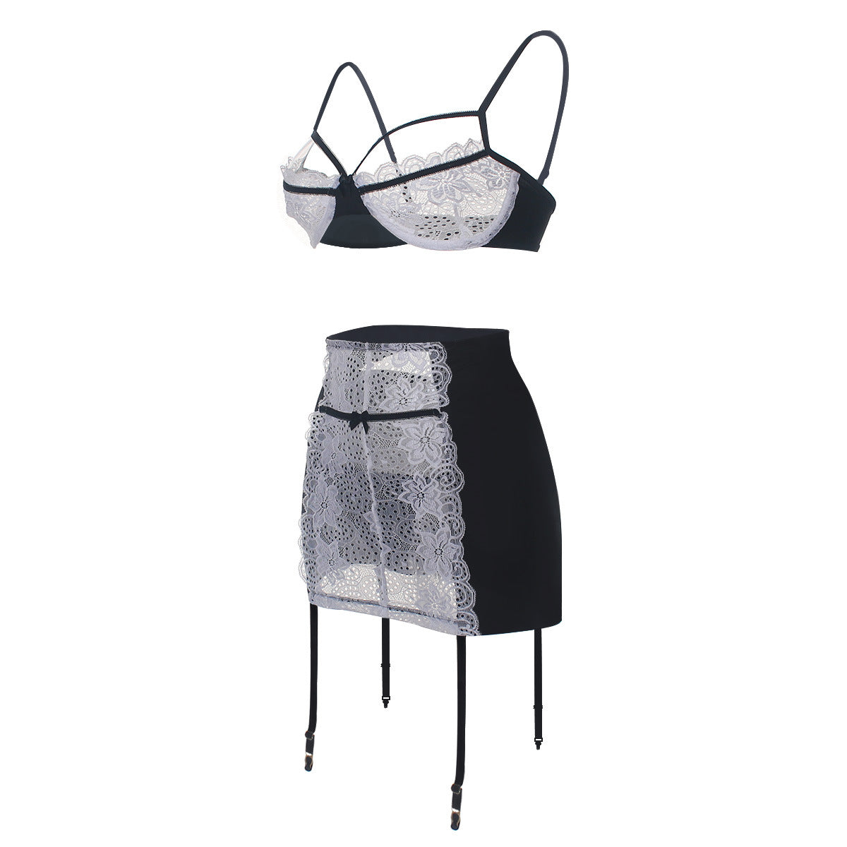 High Waist Garter Skirt and Bra Set