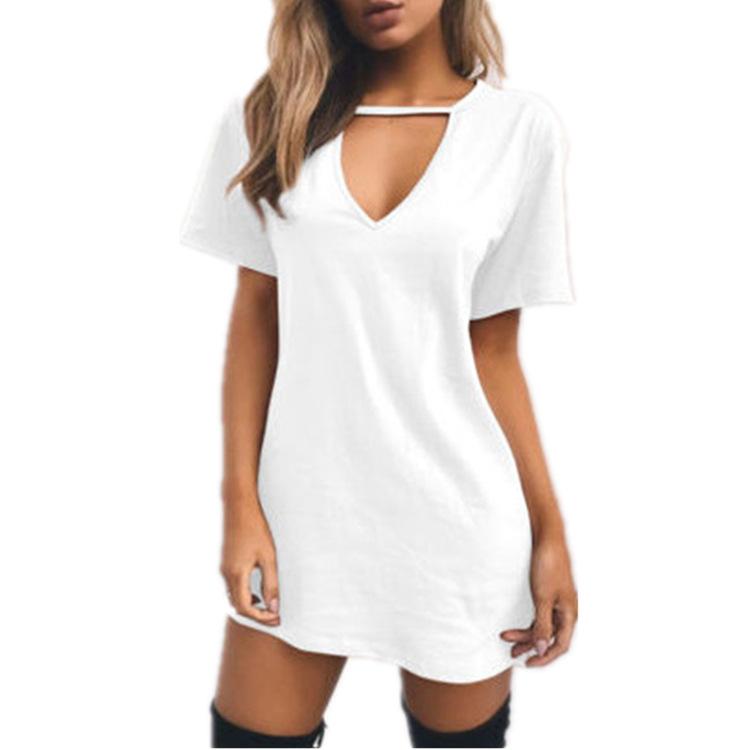 Keyhole Neckline Short-Sleeve Tunic Dress