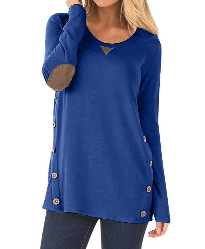 Triangle-Stitch Button-Accent Scoop Neck Tunic