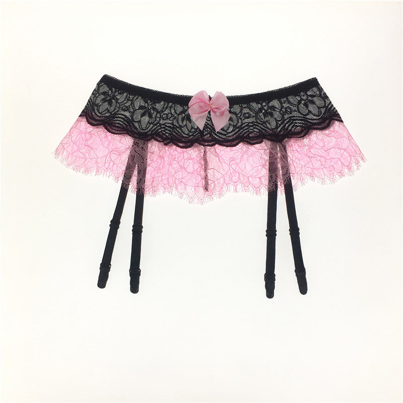 Saia de lingerie de renda com cinto de liga