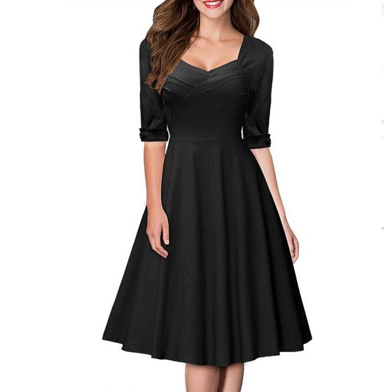 Cuffed V-Neck Fit & Flare Dress - Theone Apparel