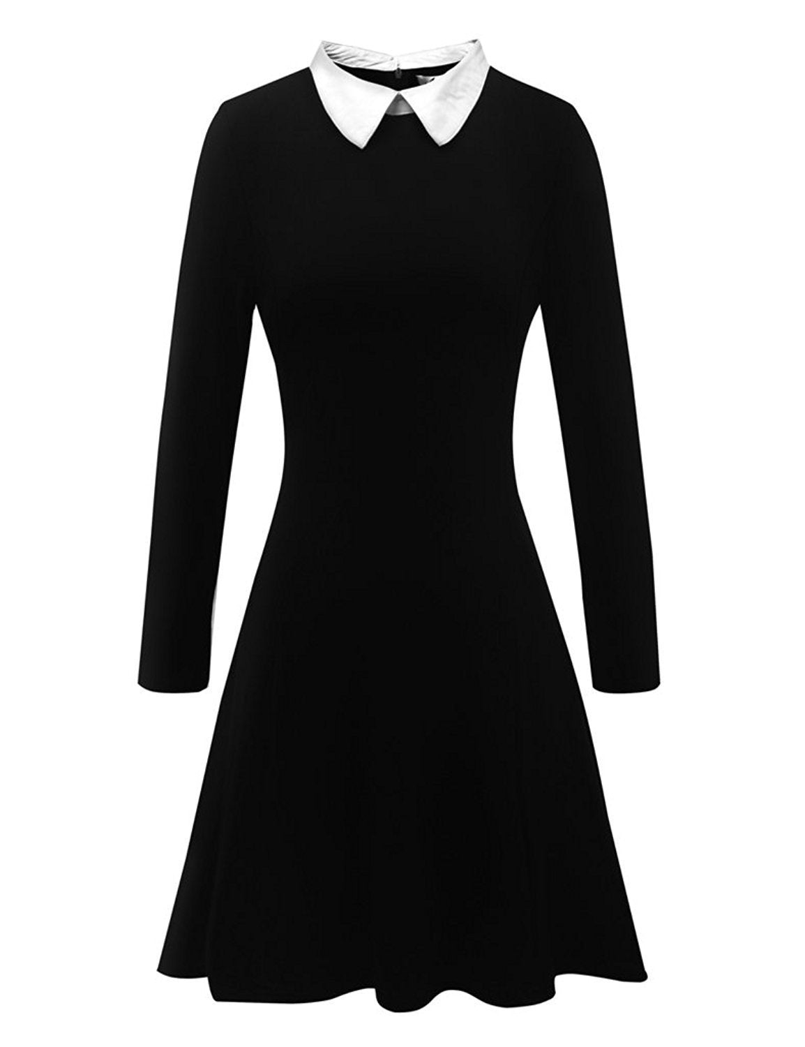 Vestido suéter negro con cuello de monja