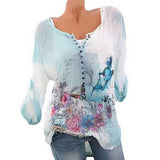 Jeweled Collar Butterfly Print Blouse