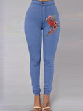 Red Floral Embroidery Skinny Jeans