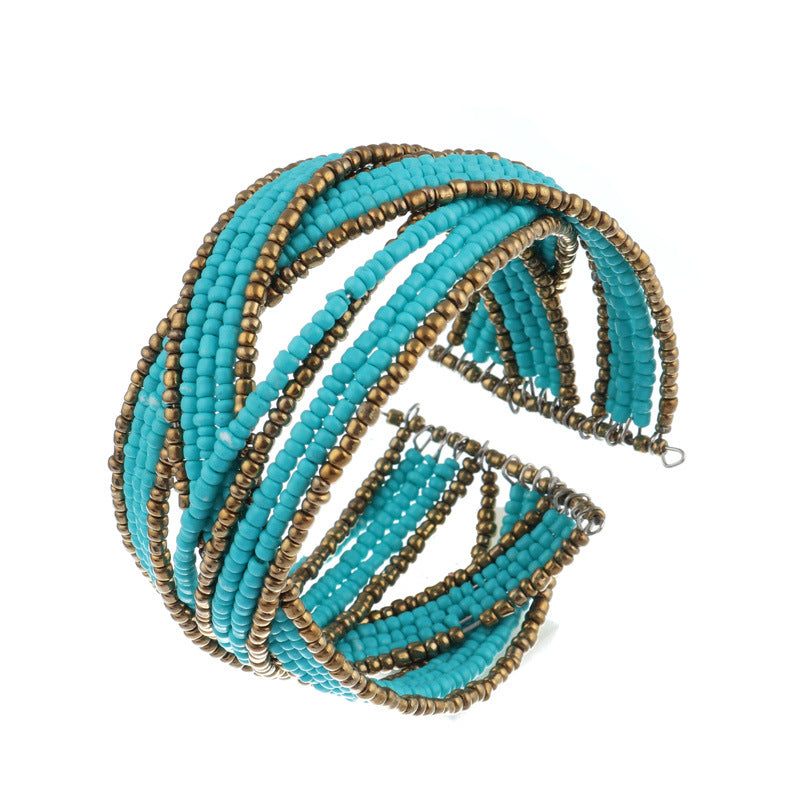 Criss Crossed Beaded Cuff Bracelet-Blue-Theone Apparel