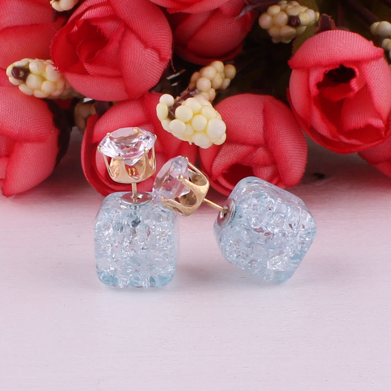 Cube Shaped Double Sided Earrings-Sky Blue-Theone Apparel
