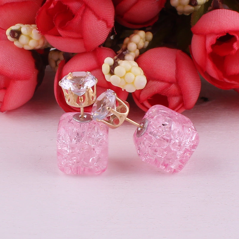 Cube Shaped Double Sided Earrings-Pink-Theone Apparel