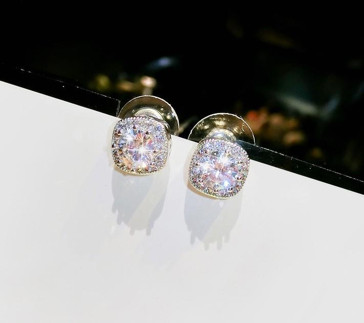 Cushion Cut Sparkle Stud Earrings - Theone Apparel