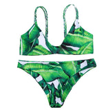 Bikini con tirantes finos y estampado de hojas