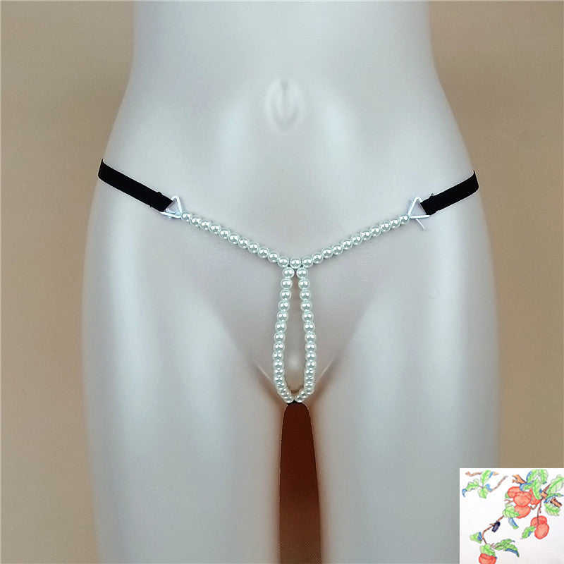 Dual Pearl String Front Butterfly Style Thongs-Black-Theone Apparel
