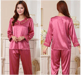 Embroidered Blouse Top Sleep Pants Set - Theone Apparel