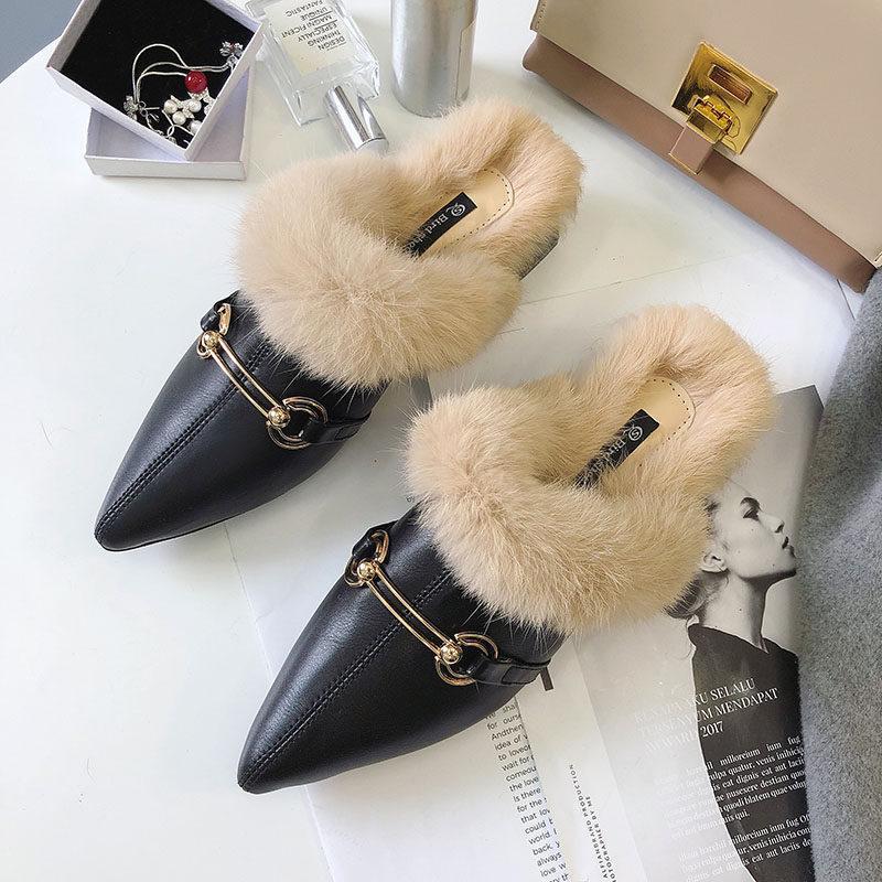 Faux Fur Lined Buckle Flats - Theone Apparel