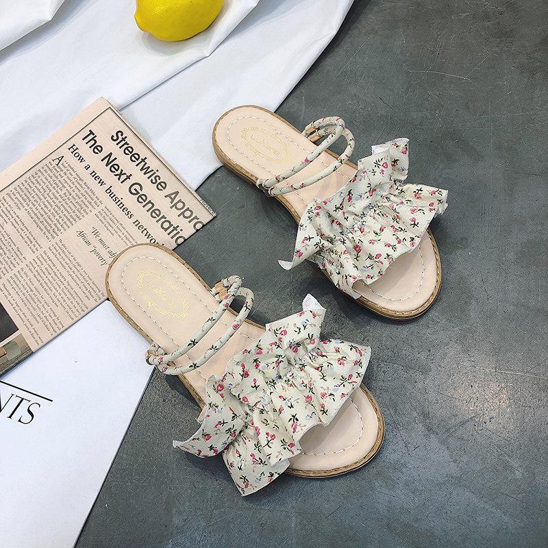 Faux Leather Ruffle Strap Sliders-Beige 2-Theone Apparel