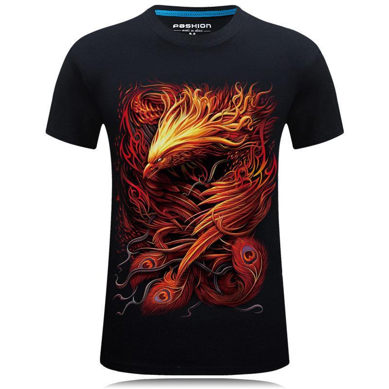 Fiery Phoenix Transformation Graphic Tee-Black-Theone Apparel