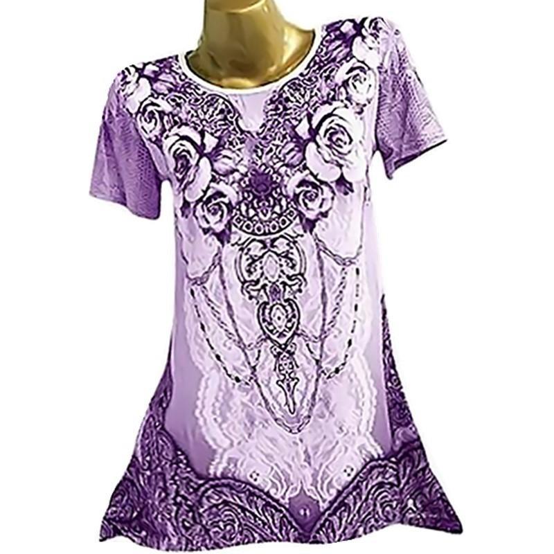Flora Jewelry Print Peak Hem Top-Purple-Theone Apparel