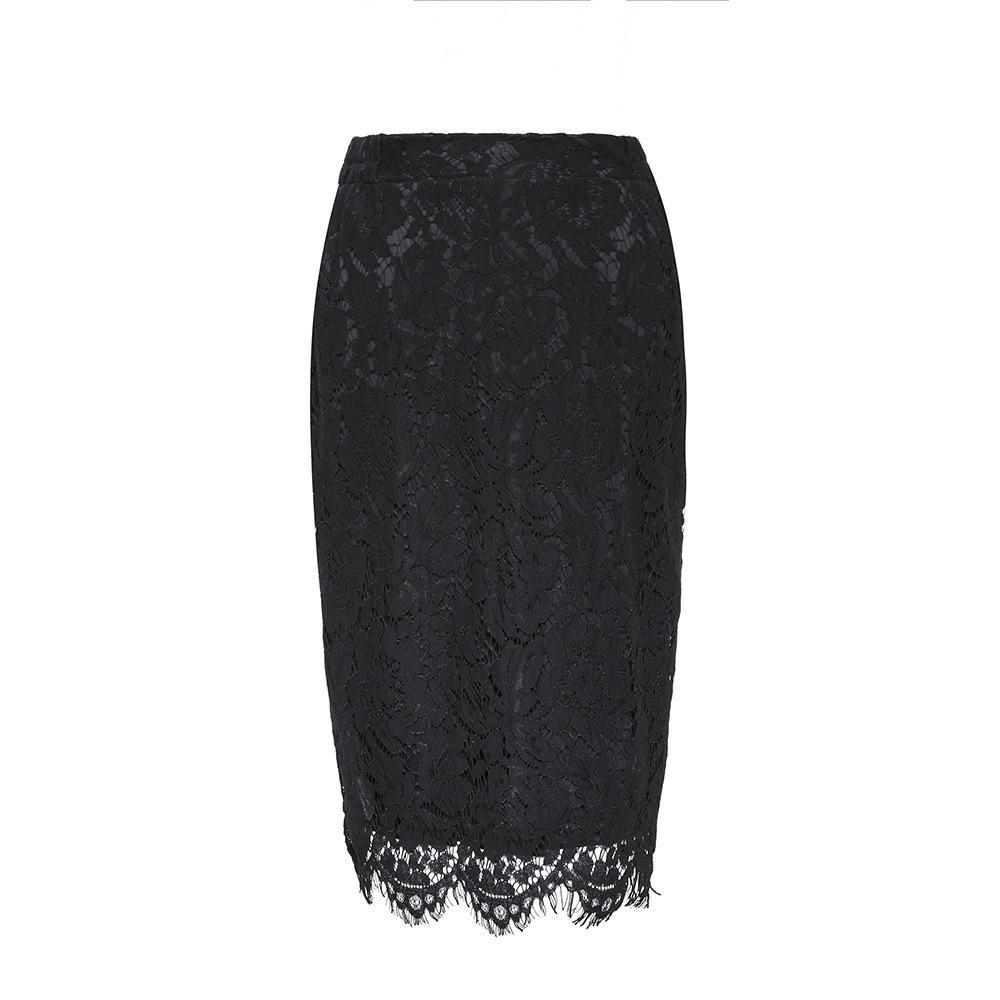 Floral Lace Fancy Hem Pencil Skirt-Black-Theone Apparel