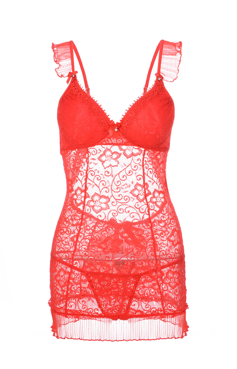 Floral Lace Lingerie Slip Dress-Red-Theone Apparel