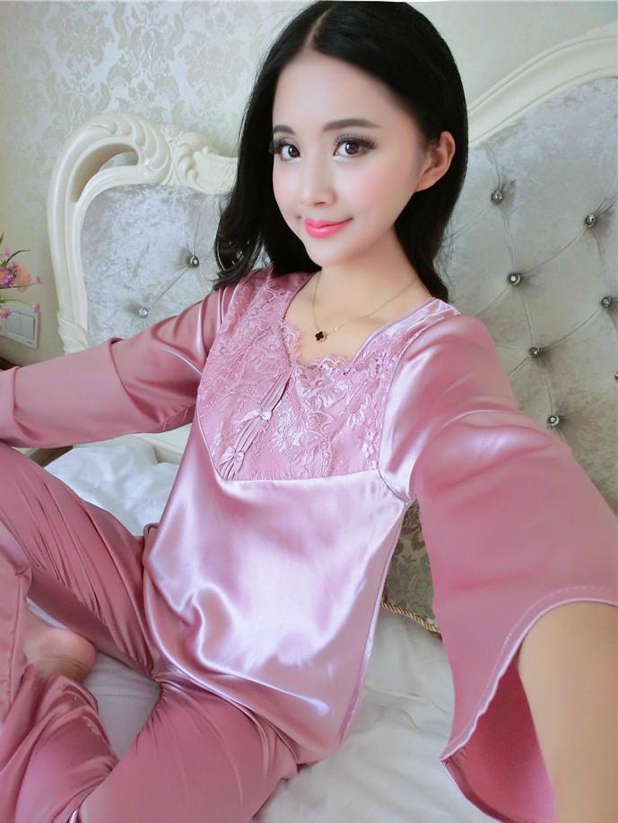 Flower Lace Satin Pajamas Set - Theone Apparel