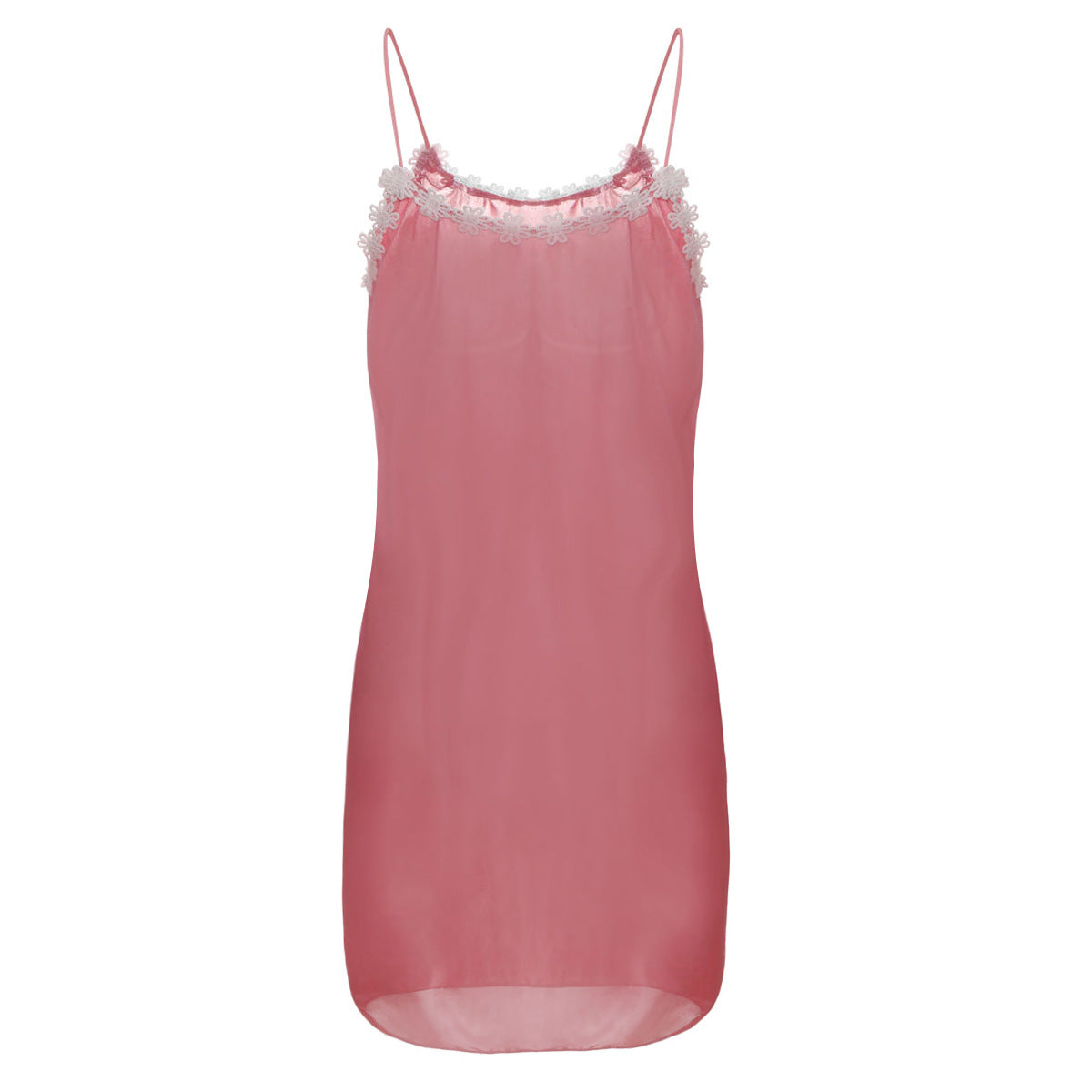 Flower Trim Lingerie Slip Dress-Pink-Theone Apparel