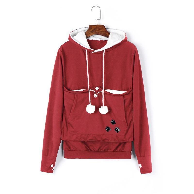 Fuzz Ball Kangaroo Pocket Sweater-Red-Theone Apparel