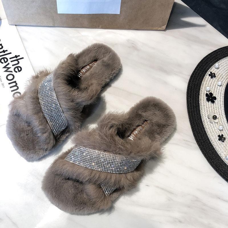 Glam Vibes Fur Lined Slippers-Khaki 2-Theone Apparel