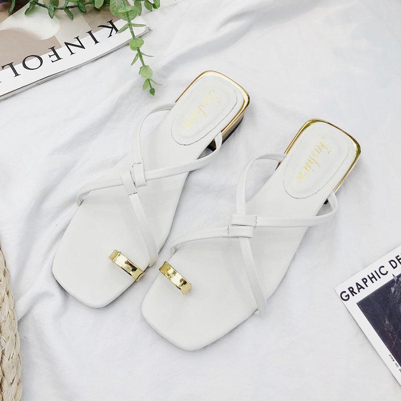 Golden Toe Slip On Sandals-White-Theone Apparel