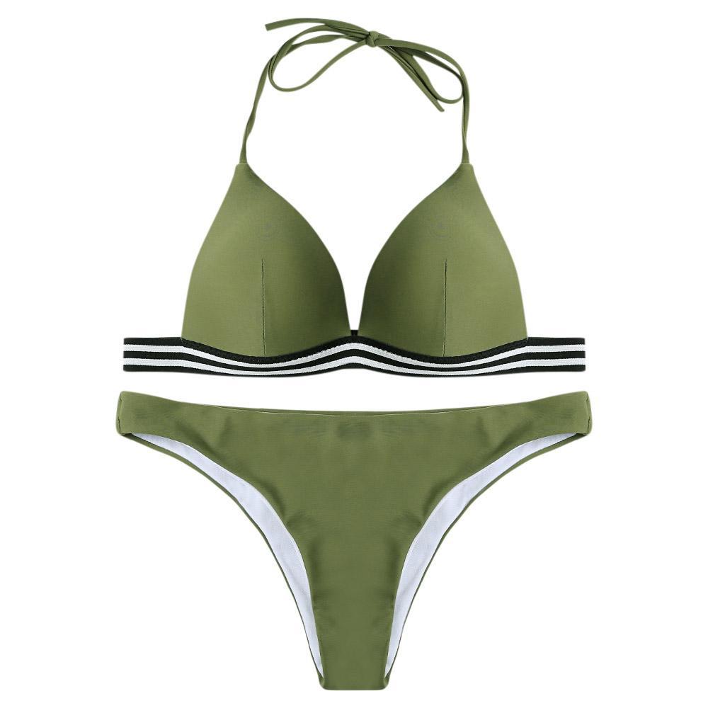 Halter Neck Ladies Bikini Set-Military Green-Theone Apparel