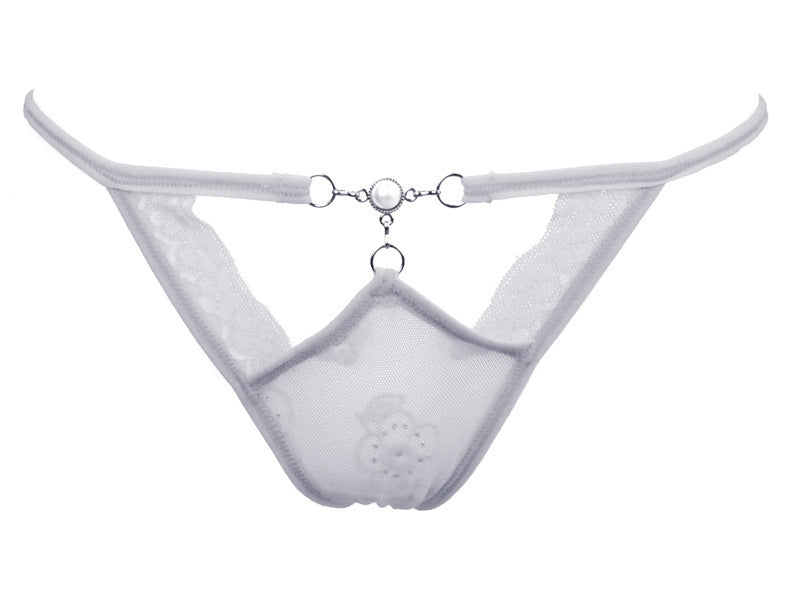 High Waist Cutout Thong with Jeweled Center-White-Theone Apparel