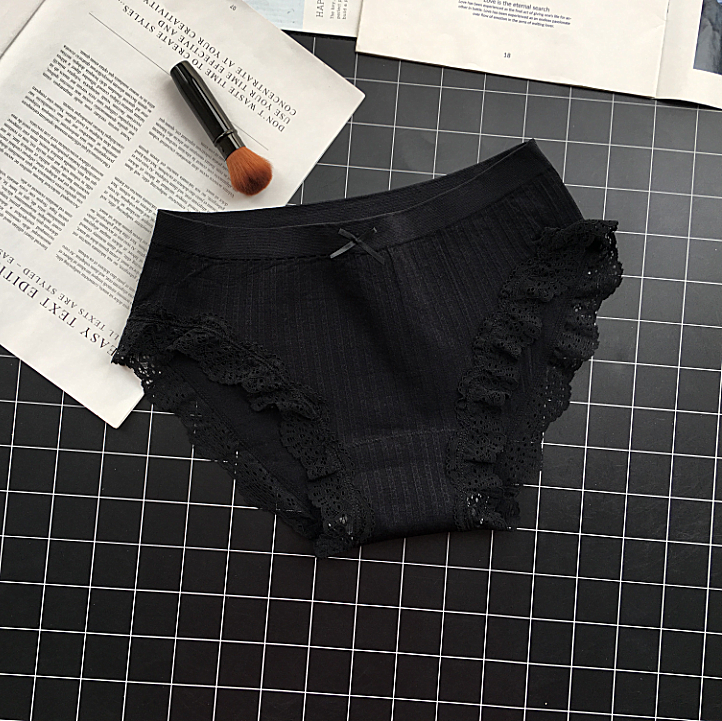 High Waist Frilly Lace Leg Cutout Panties-Black-Theone Apparel