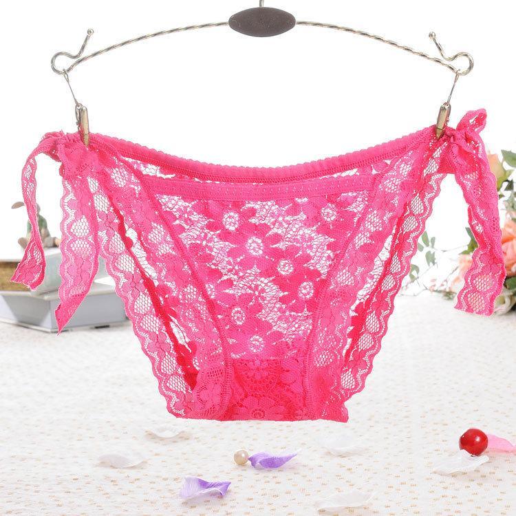 Hip Tie Sheer Lace Panty-Rose Red-Theone Apparel