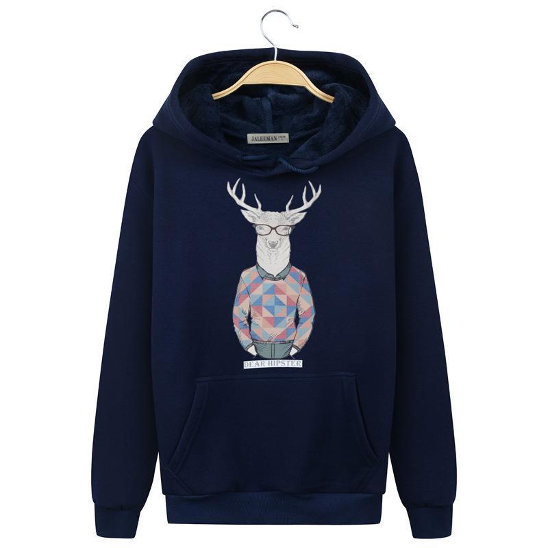 Hipster Deer with Antlers Sweater-Dark Blue-Theone Apparel