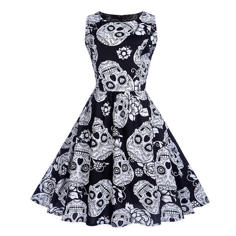 Holiday Print Pleated A Line Dress-White/Black-Theone Apparel