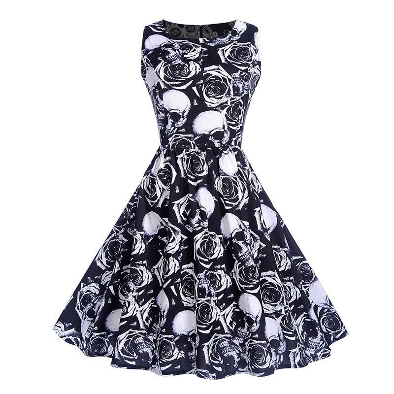 Holiday Print Pleated A Line Dress - Theone Apparel