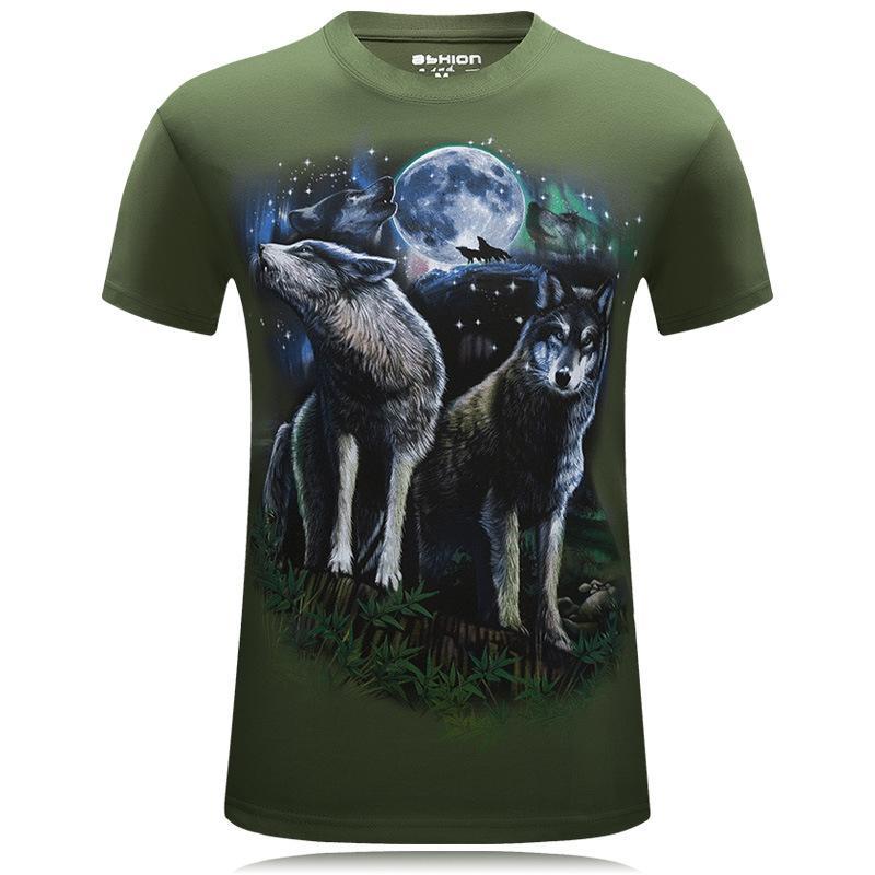 Howling Wolf Duo Scenery Shirt-Green-Theone Apparel