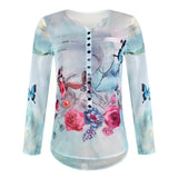 Jeweled Collar Butterfly Print Blouse - Theone Apparel