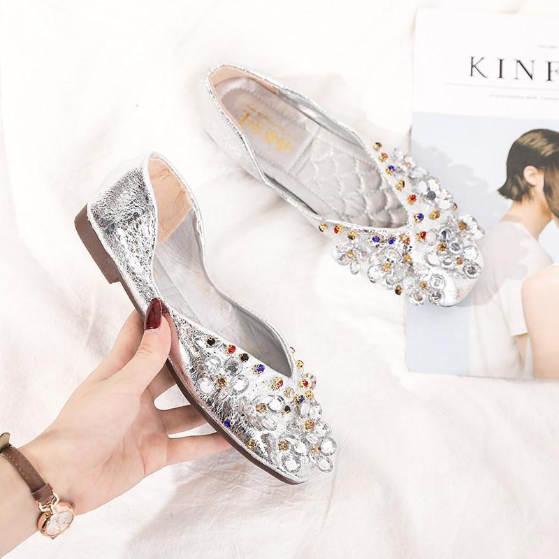Jeweled Metallic Statement Ballet Flats-Silver-Theone Apparel