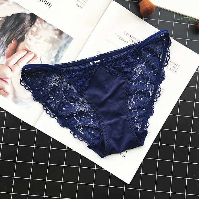 Lace Back Mesh Front String Waistband-Dark Blue-Theone Apparel