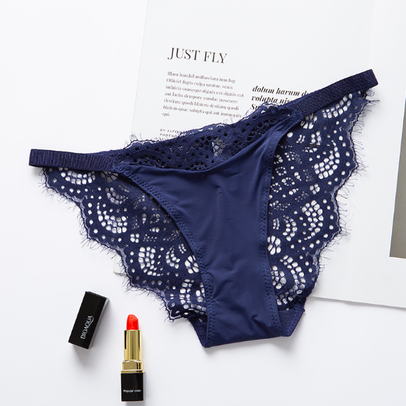 Lace Detailed Semi Transparent High Waist Panties-Dark Blue-Theone Apparel