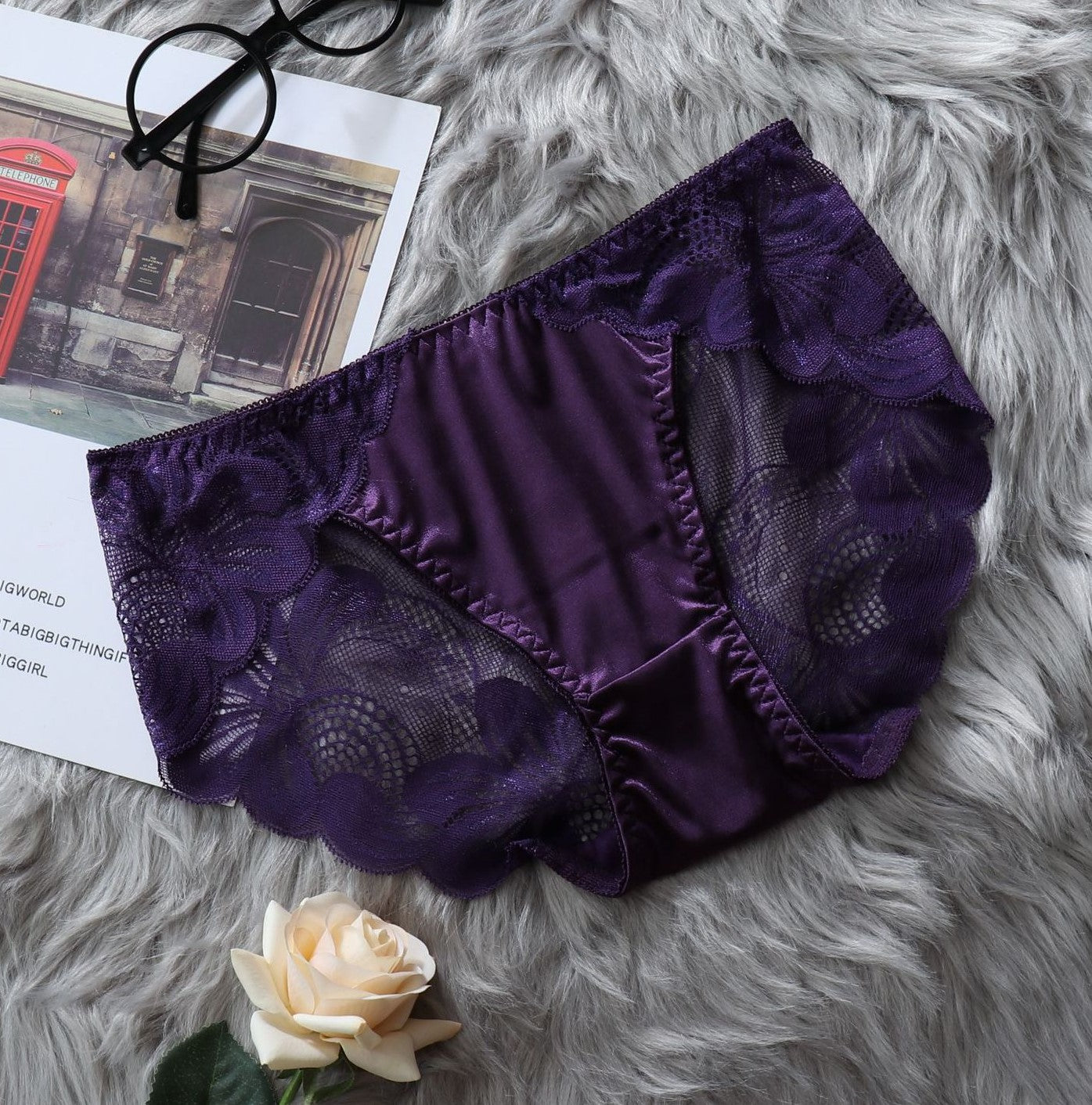 Lace Panties with See Through Mesh-Purple-Theone Apparel