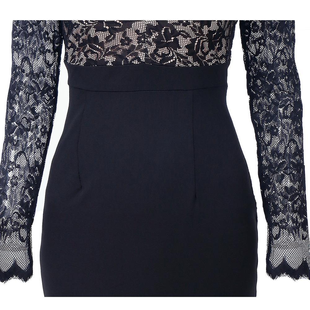 Lace Sleeve Pleated Pencil Dress