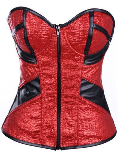 Lace Up Full Cup Corset Top-Red-Theone Apparel