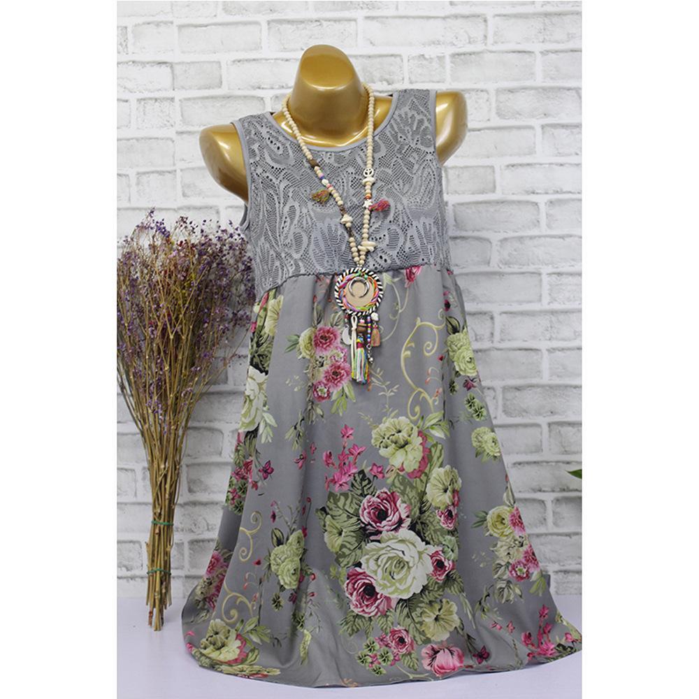 Lace and Bouquets Summer Dress-Gray-Theone Apparel