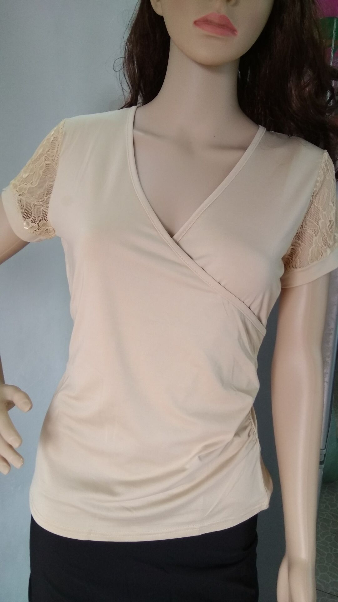Lacy Cutout Cap Sleeve Wrap Top-Apricot-Theone Apparel