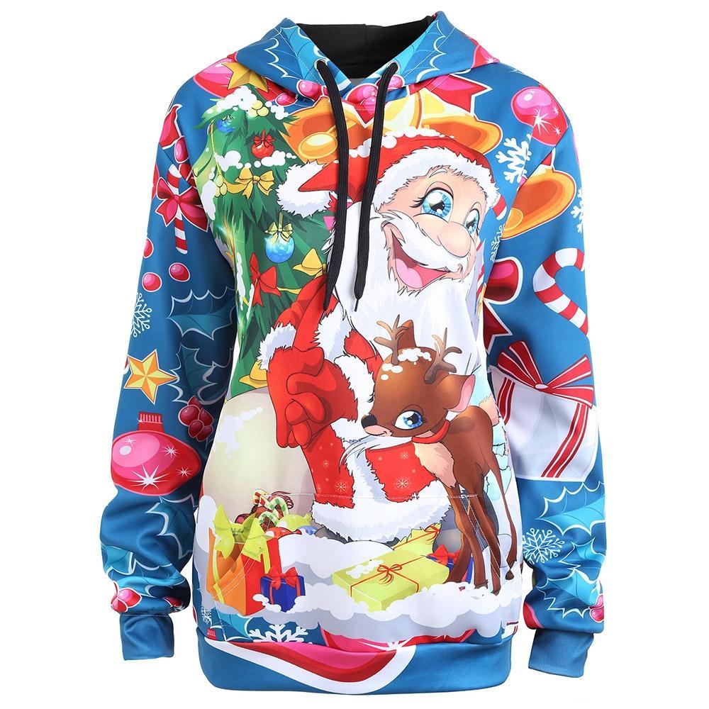 Sudadera con capucha de Papá Noel y Reno de talla grande