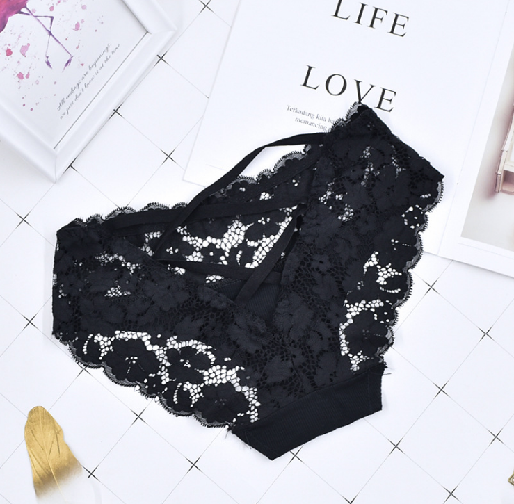 Low Waist Floral Lace See Through Panties-Black-Theone Apparel
