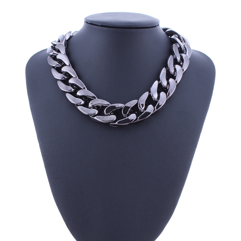 Oversized Silver Chain Necklace-Black-Theone Apparel
