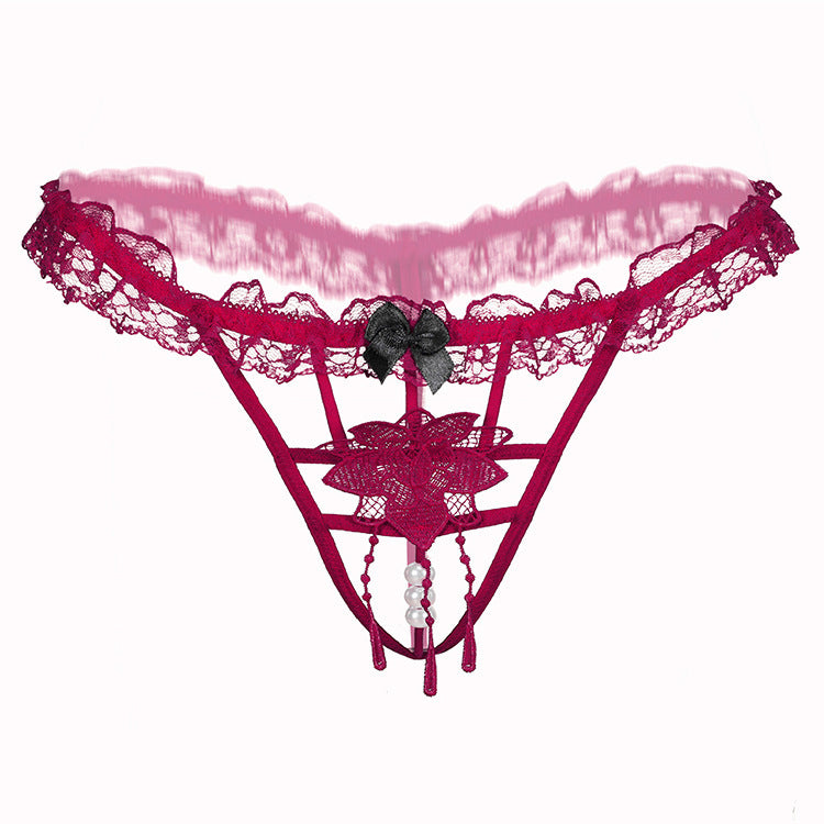 Pearl Strand Floral Applique G String-Dark Red-Theone Apparel