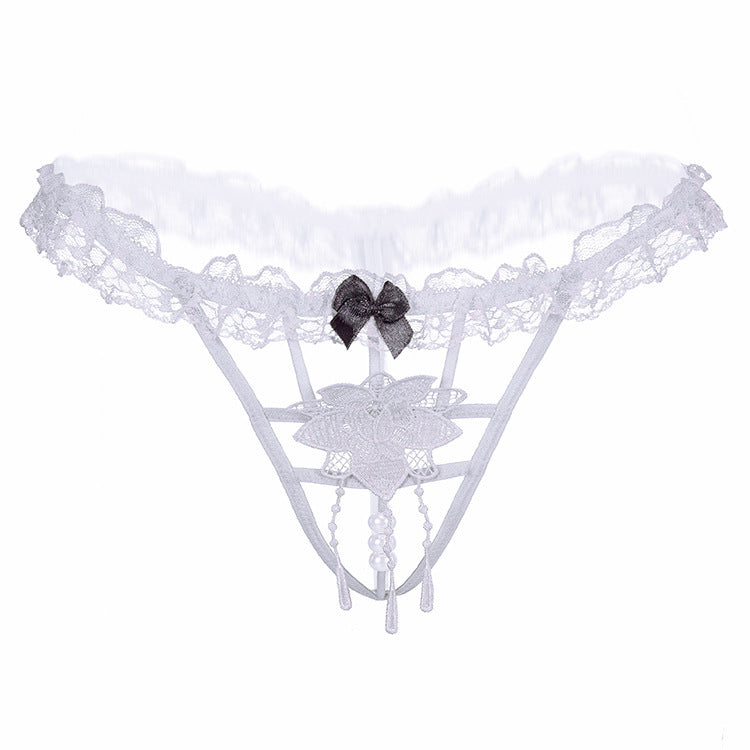 Pearl Strand Floral Applique G String-White-Theone Apparel